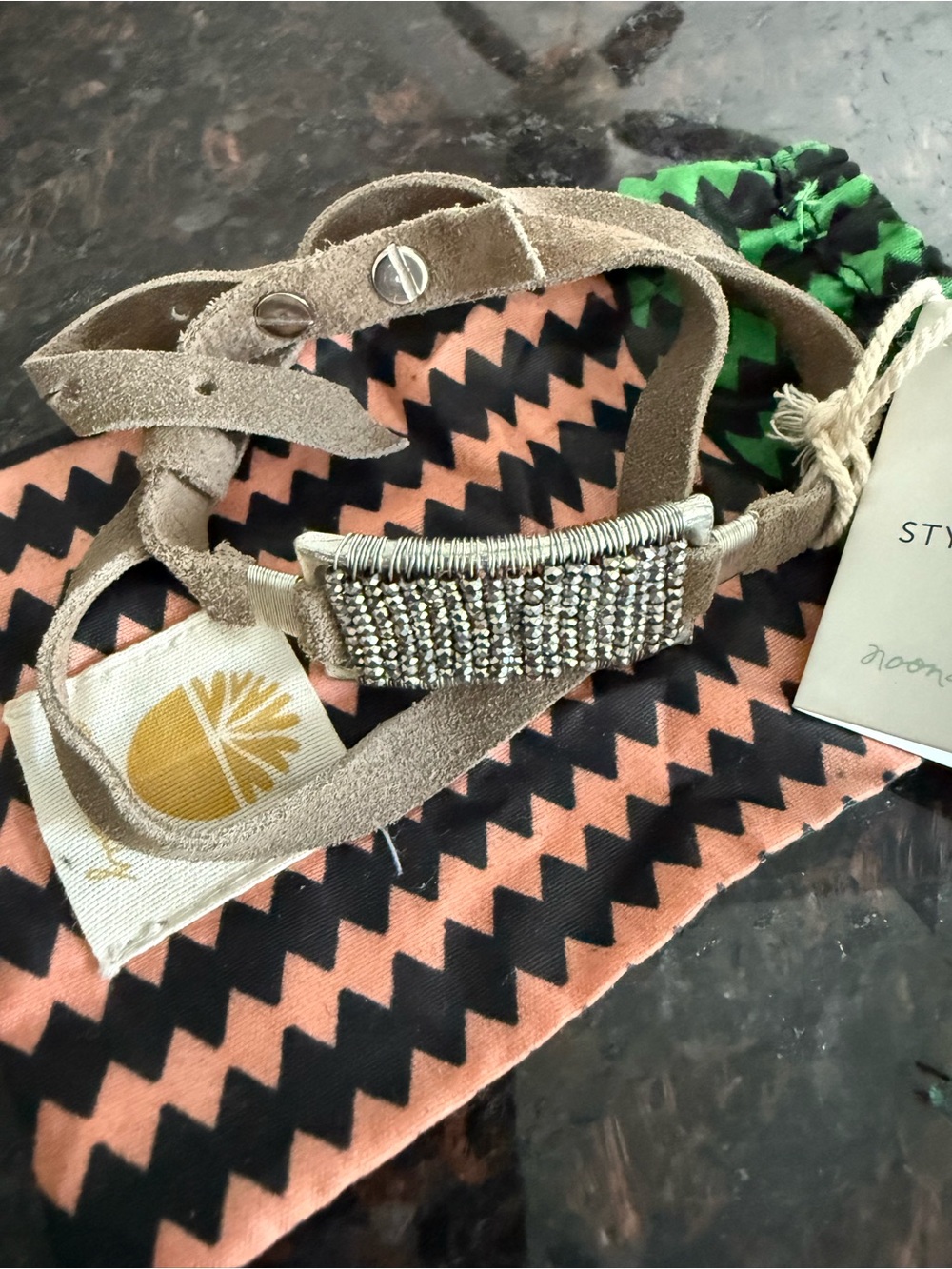 Beaded Suede Wrap Bracelet in Taupe
